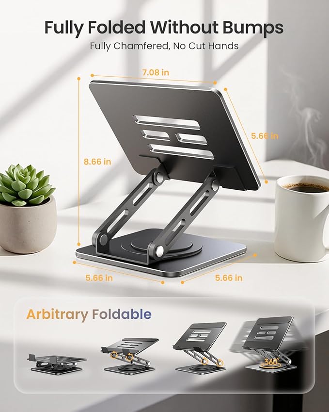Adjustable Tablet Stand, 360 Rotating iPad Stand with Heavy-Duty Base, Tablet Holder Compatible with 4.0-16.9" Device, 2025 iPad Pro Air Mini, Kindle, Surface Tablet, Portable Monitors - Black