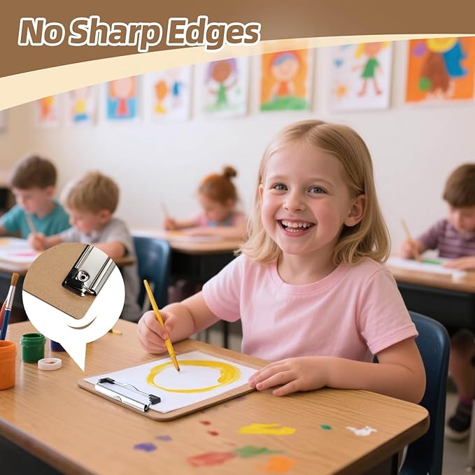 6 x 9 Clipboards Bulk, 32 Pack Small Clip Board, A5 Letter Size Wooden Hardboard Kids Clipboard Pack for Classroom, Party, Home, Brown