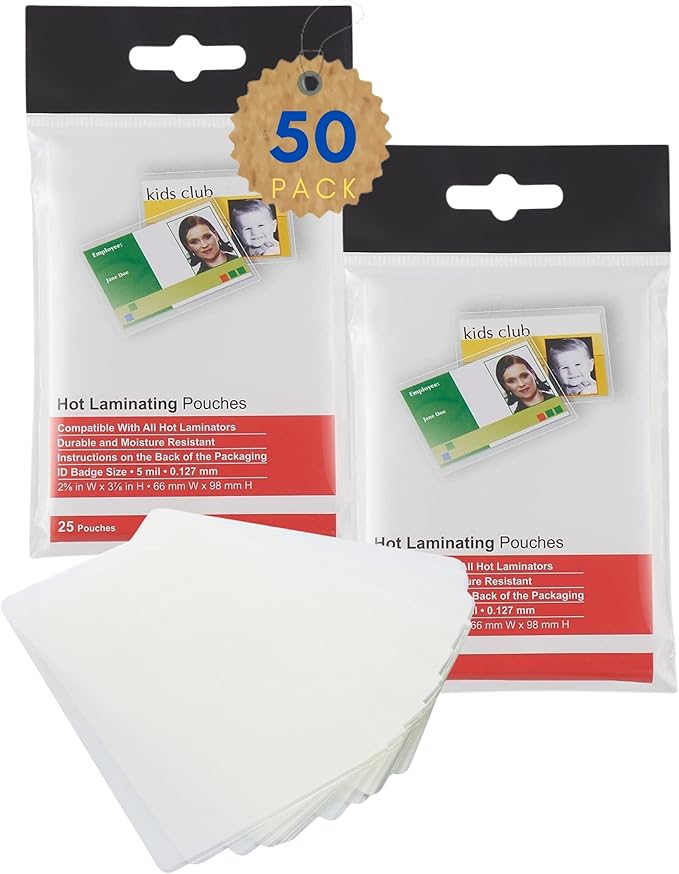 1InTheOffice Thermal Laminating Pouches 5 mil, Business Card Laminating Pouches, Laminating Pouches for ID and Name Badge, 50 Pack