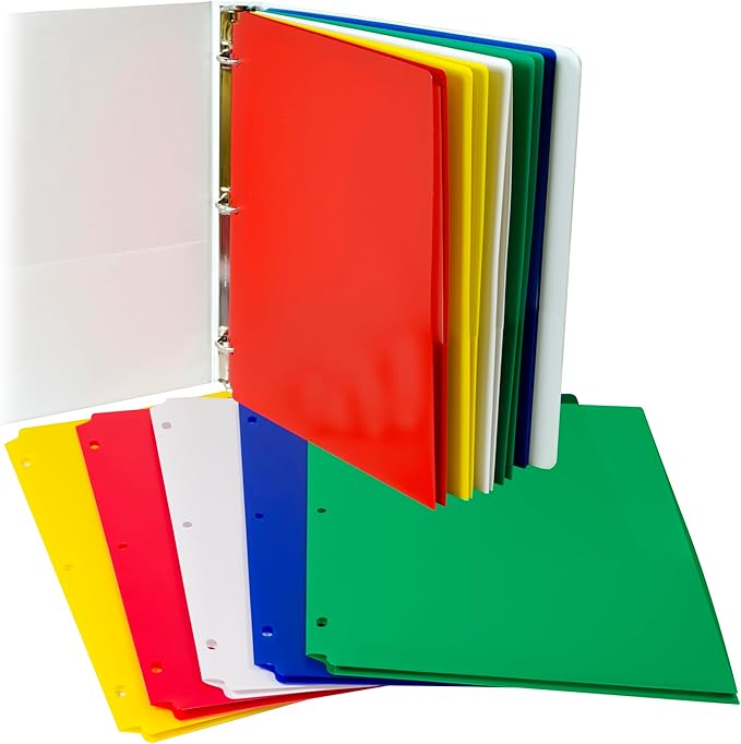 C-Line Two-Pocket Heavyweight Poly Portfolio Folder, 3-Hole Punch, 11 X 8.5, Assorted, 10/Pack