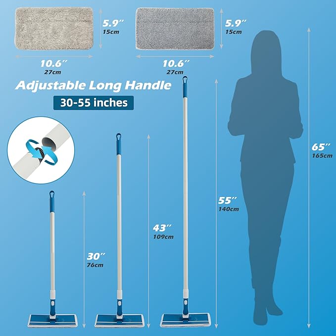 Wall Cleaner Mop with Foldable Panel, Baseboard Cleaner Tool with 55" Long Handle, Cleaning Mop Duster for Walls, Ceilings, Baseboards, Floors