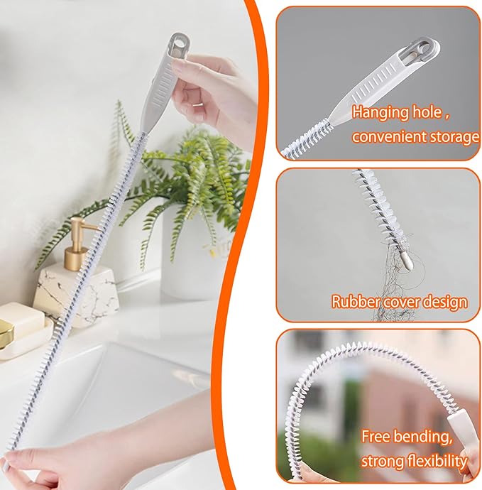 Upgraded Sink Drain Overflow Cleaning Brush, 23.6" Sewer Drain Brush, Bendable Long Pipe Cleaners, Household Sewer Hair Catcher with Cleaning Forceps