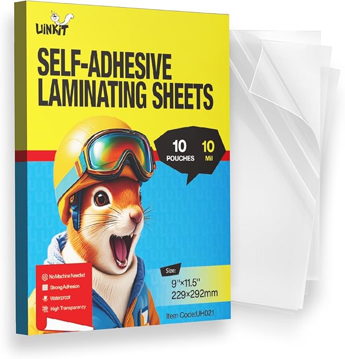Uinkit 10mil Thicker Self Sealing Laminating Pouches 8.5 x 11", 10Pack Double-Sided Peel & Stick for Documents, Kids Art, Posters, Crafts - No Heat Machine Need