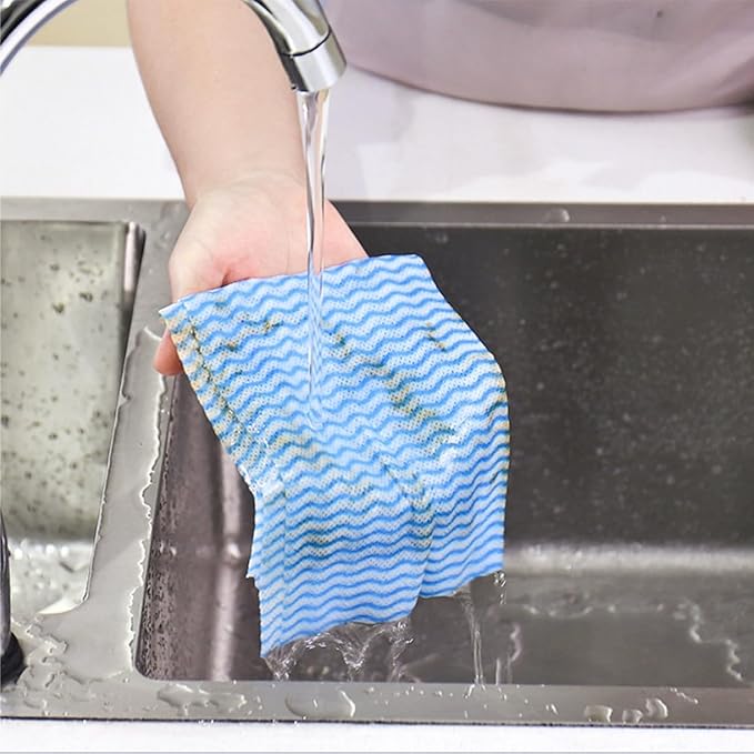 50 Pack Disposable Dish Cloths Heavy Duty Reusable Cleaning Cloths Dish Rags for Kitchen 23.6x11.8inches - Blue