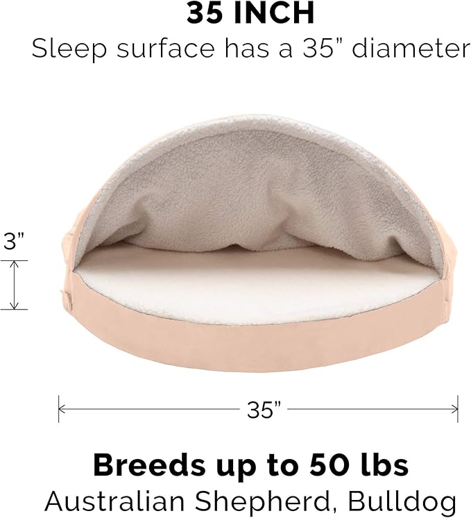 Furhaven Replacement Dog Bed Cover Sherpa & Suede Snuggery, Machine Washable - Cream, 35-inch