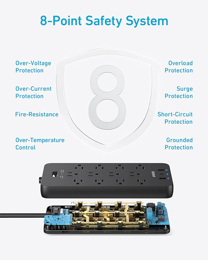 Anker Power Strip with 2100J Surge Protector, Outlet Extender, 10ft Extension Cord with Multiple Outlets, 12 AC, 2 USB A,1 USB C Port for 20W, Home Office, Dorm Room Essentials, TUV Listed