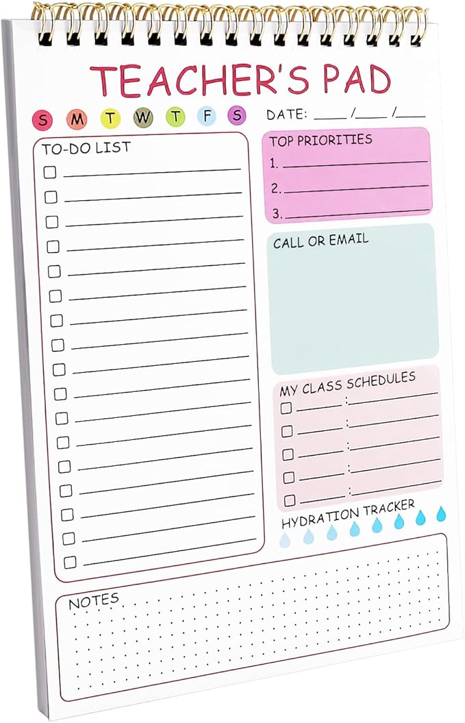 Newkita Teacher To Do List Notepad, 8.3x5.8 Inch Teacher Notepad, Spiral Checklist Notebook for Class Schedules, Daily Planner, School Tasks and Goal Setting (Pink)
