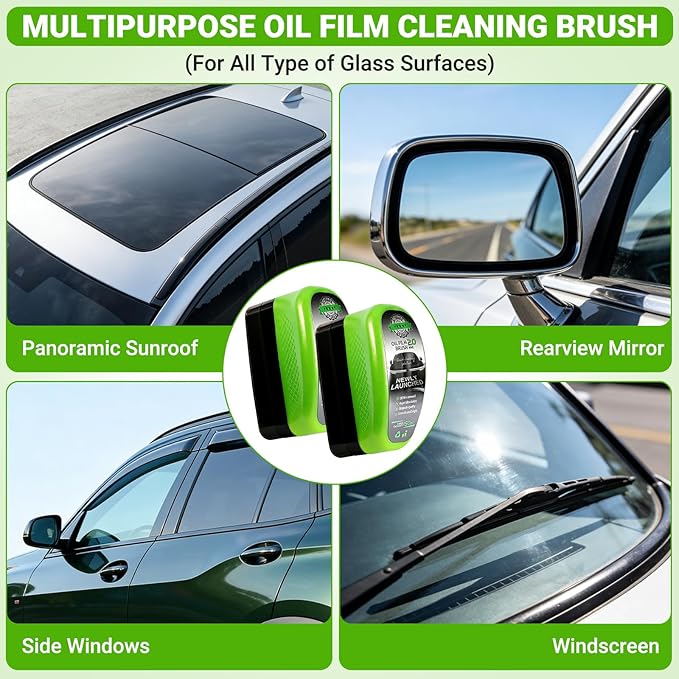 Clear Vision Glass Cleaner -Oil Free Car Glass Brushes, Upgrade 2.0 Cleaner, Automotive Oil Film Cleaning Brush for Car Windows, Clearvision Cars Windshield Cleaner Tool (2Pc's/Set)