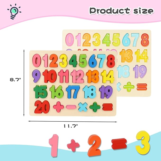 LovesTown Wooden Puzzles for Kids, Number Blocks, Montessori Preschool Educational Toddler Shape Puzzle Toys, Classroom Gifts for Boys Girls Stock Stuffering