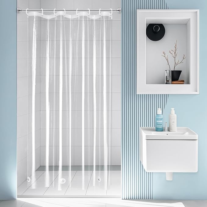 EurCross 48 inch Wide Shower Curtain Liner with 3 Magnets and Hooks, 9G Heavy Duty Premium PEVA Clear Plastic Shower Curtain for Stall 48x72, 8 Metal Grommets