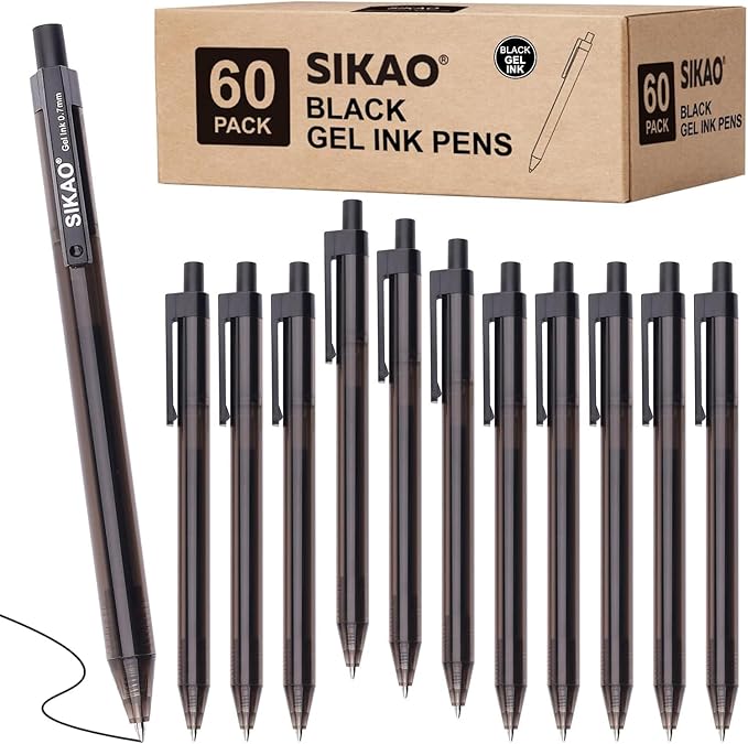 Black Gel Pens Bulk, 60 Pack Retractable Black Gel Ink Pens, 0.7mm Fine Point Smooth Writing No-Smear Gel Pens for Office, School, Teachers, Students & Restaurant Servers, Front Desks