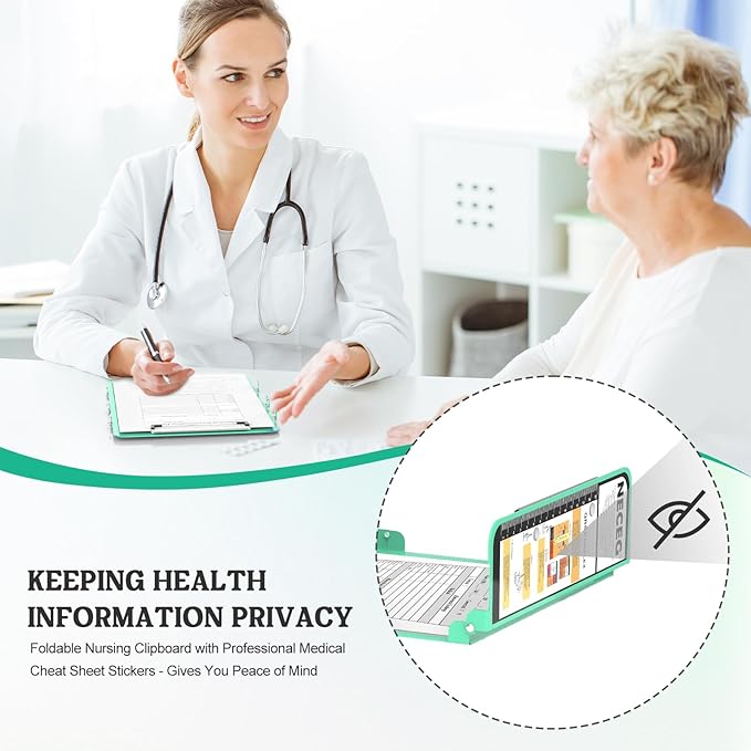 Nursing Clipboard Foldable-4 Layers Aluminum Nurse Foldable Clipboard Nursing Medical Edition Cheat Sheets, Pocket Size Pen Clip for Nurses Students School and Doctors- Mint Christmas Gifts Idea
