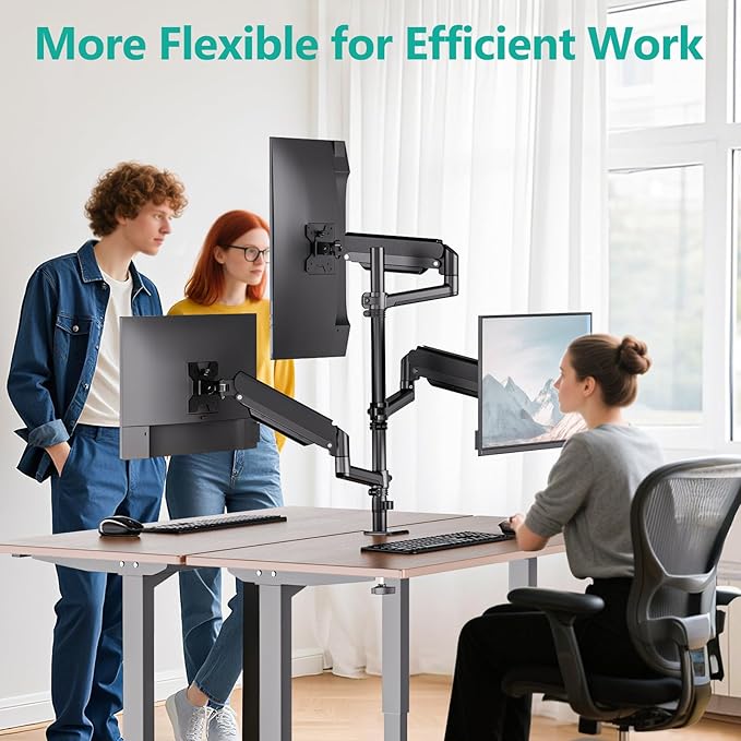 WALI Triple Monitor Mount for 13-32 inch Screens, Full Adjustable 3 Monitors Desk Mount with Clamp & Grommet Base, Gas Spring Monitor Arm, up to 19.8lbs Each, VESA 75x75 100x100 mm (GSDM003XL), Black