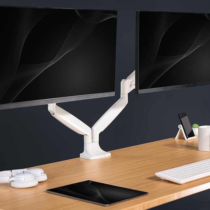 VIVO Premium Aluminum Heavy Duty Dual Monitor Arm for Ultrawide Monitors up to 40 inches and 32.5 lbs Each, Desk Mount Stand, Pneumatic Height, Max VESA 100x100, White, STAND-V202QW