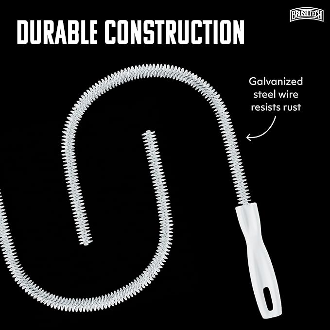 Brushtech Sink Drain & Overflow Cleaning Brush - Thin & Flexible Drain Cleaning Gadget for Clogs, Hair, & Debris - Long Pipe Brush for Kitchen & Bathroom Sink Maintenance - Made in USA (2-Pack)