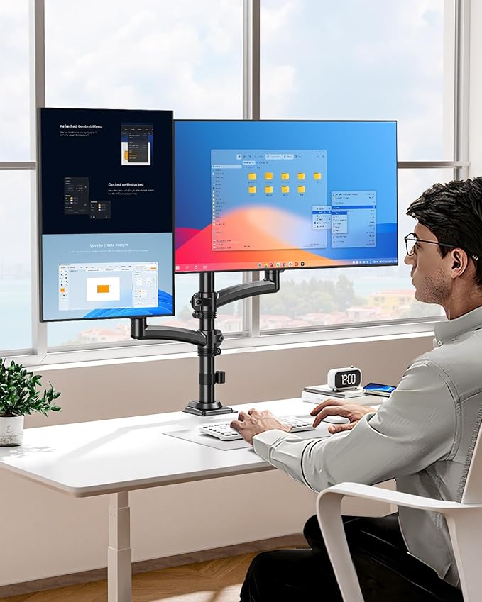 Dual Monitor Stand for Desk, Taller Monitor Arms for 2 Screens up to 32 inch, Ergonomic Adjustable Full Motion Double Computer Monitor Mount, Holds 4.4-22lbs, VESA 75/100mm, Black, Freelift