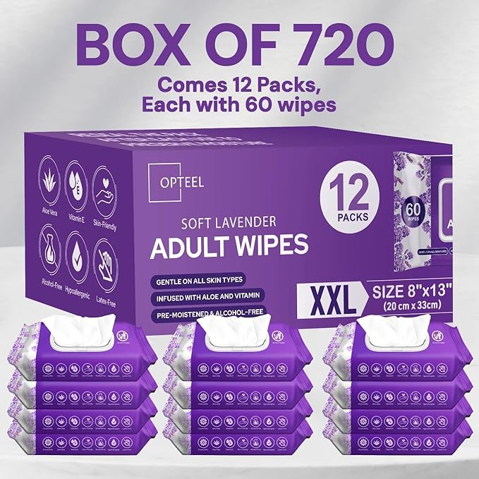 Adult Wet Wipes Lavender Scented – Soft Disposable Washcloths for Incontinence & Personal Hygiene 720 Count