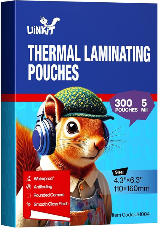 Uinkit 300Pack Thermal Laminating Pouches Card Size 4.3x6.3Inches 5mil Thickness Laminating Sheets for Extra Protection Sealed 4x6 inches Photo Clear Glossy,Lamination Sheets Paper for Laminator