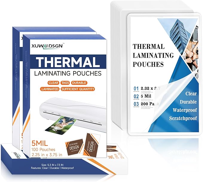 200 Pack 5mil 2.3x3.7in Thermal Laminating Pouches Badge Laminate Pouches Clear Laminated Luggage Tags Printable Laminator Pouches for Business Permits Cards Hold 2x3.5 in Business Card