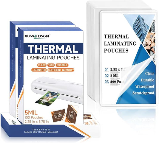 200 Pack 5mil 2.3x3.7in Thermal Laminating Pouches Badge Laminate Pouches Clear Laminated Luggage Tags Printable Laminator Pouches for Business Permits Cards Hold 2x3.5 in Business Card