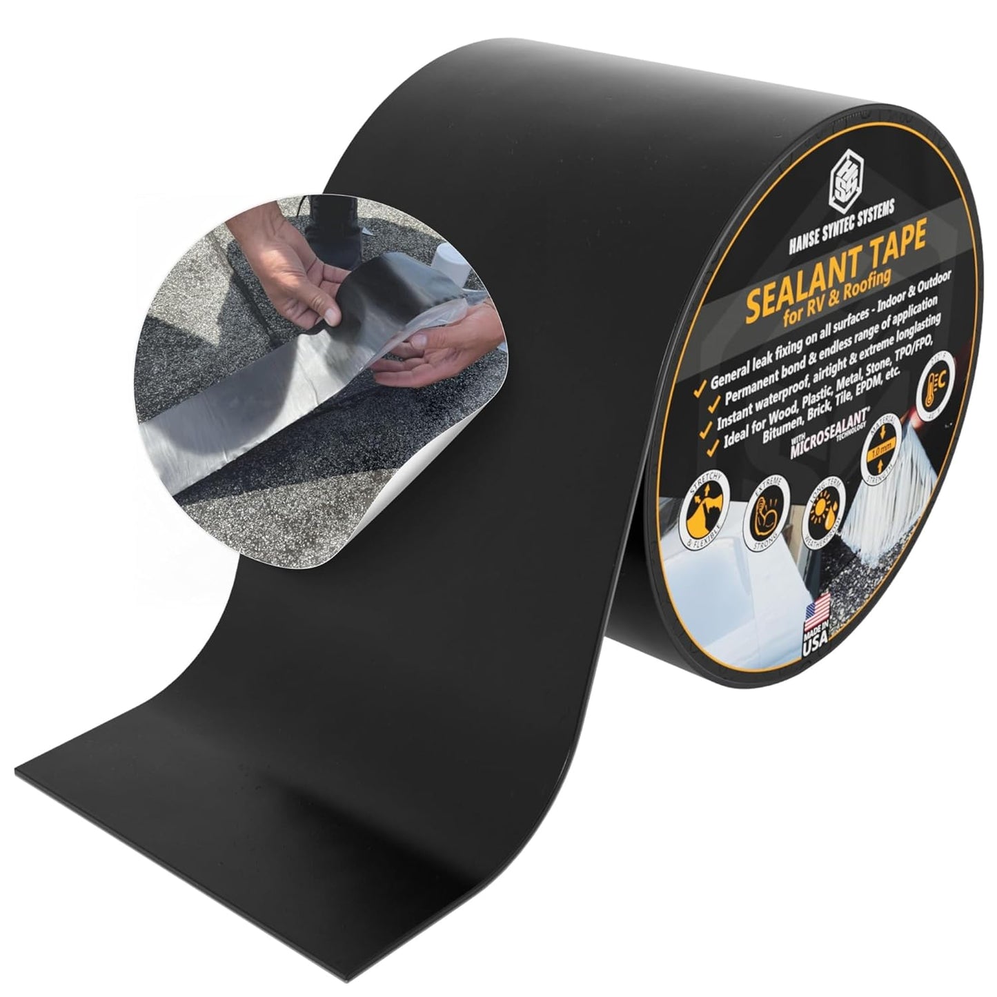 HSS Sealant Tape with MicroSealant - Waterproof Commercial Roofing Tape for Roof and RV Repair - UV- & Weatherproof - Black - 2 inch x 25 feet
