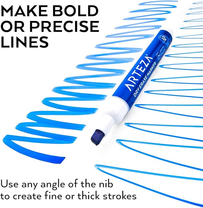 ARTEZA Dry Erase Markers, Bulk Pack of 36 Blue Whiteboard Markers with Chisel Tip, Low-Odor, Quick-Drying Ink for Office, Meeting Rooms & Home Use