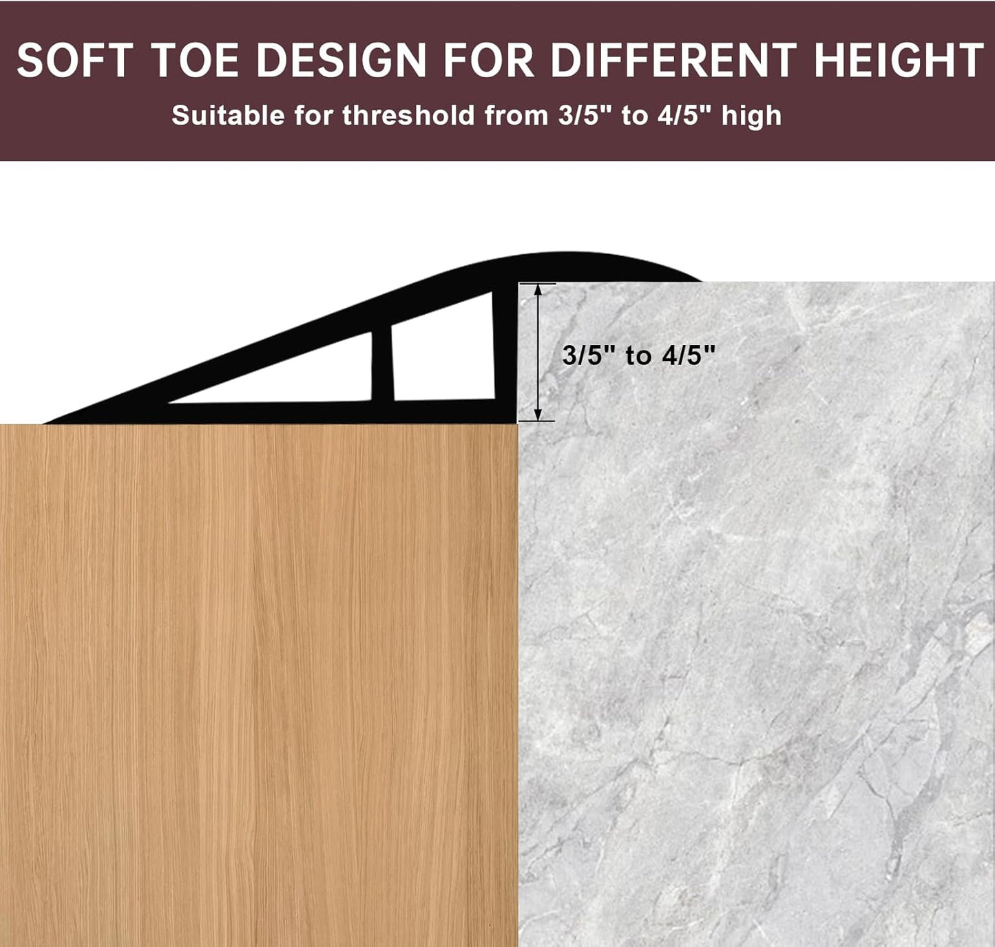 Vinyl Door Threshold Flooring Transition Strip Self Adhesive Carpet Edging Strip for Laminate Doorway Edge Threshold from 3/5" to 4/5" (Black Walnut Wood Grain, 6.6 Ft)
