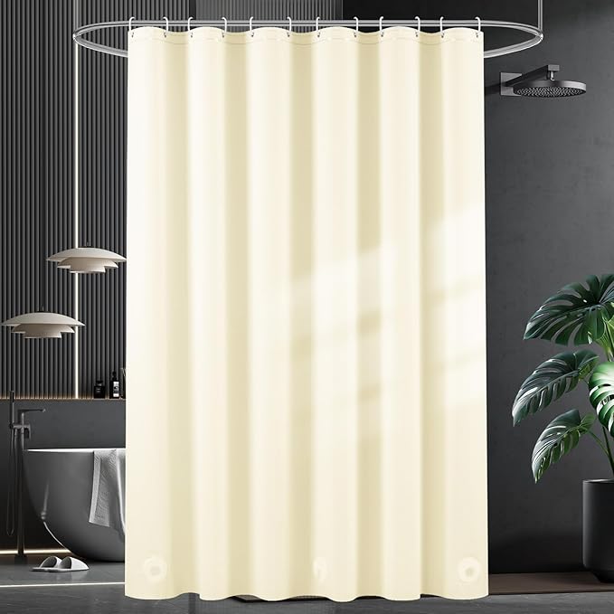 UFRIDAY Beige Shower Curtain Liner Premium PEVA 72 x72 inch,Heavy Duty Shower Curtain with 3 Weighted Magnets, Plastic Waterproof Grey Shower Curtains for Bathroom with 12 Hooks