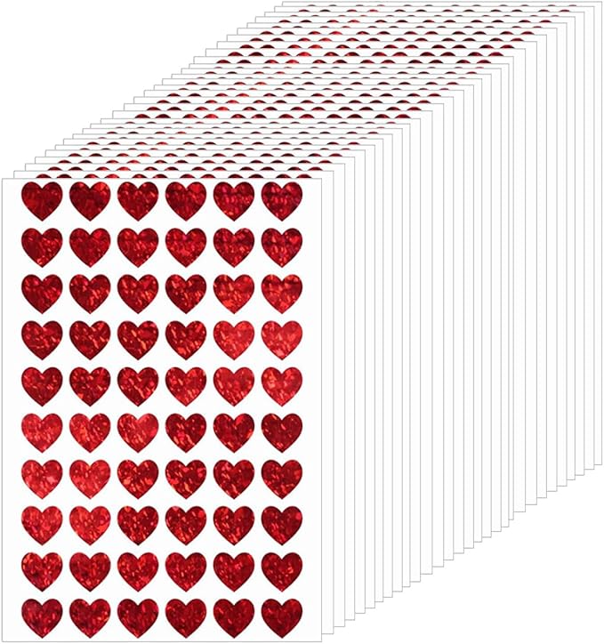 1800pcs Mini Heart Stickers (0.5 Inch), Holographic Red Small Stickers for Envelope Seals, Teacher Classroom Rewards, Planners, Scrapbooking & Valentines Day Decoration (30 Sticker Sheets)