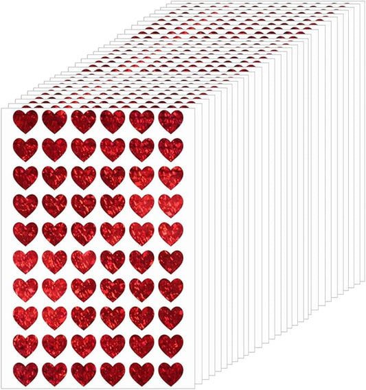 1800pcs Mini Heart Stickers (0.5 Inch), Holographic Red Small Stickers for Envelope Seals, Teacher Classroom Rewards, Planners, Scrapbooking & Valentines Day Decoration (30 Sticker Sheets)