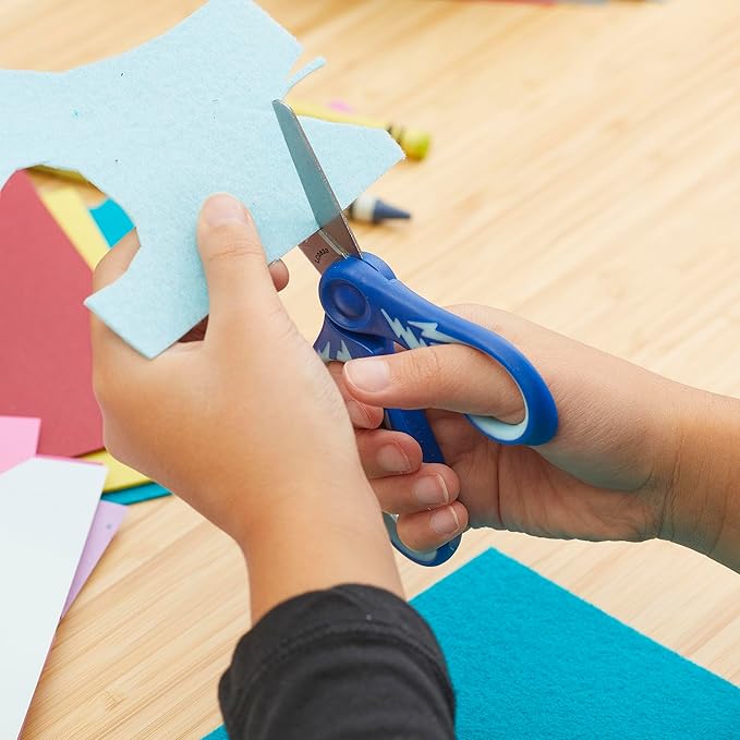 Fiskars 5" SoftGrip Blunt-Tip Scissors for Kids Ages 4-7, Scissors for School or Crafting, Back to School Supplies, Blue Lightning