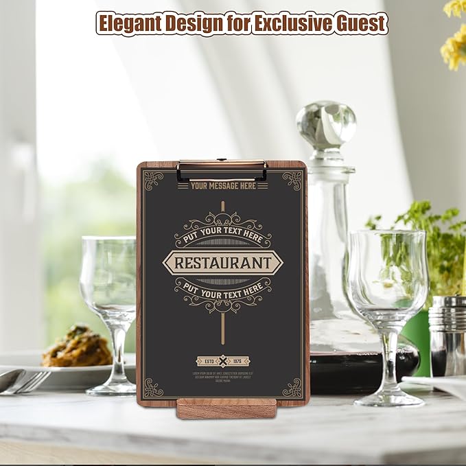Walnut Wood Clipboard, 12.6" x 8.7" Clip Board with Stable Base, School Classroom Essentials, Solid Hardwood, Free Stand Holder for Bar, Training Courses, Coffee Shops, Office Supplies Teacher Gifts