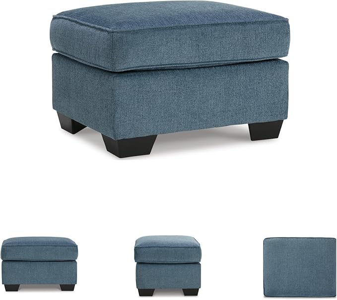 Signature Design by Ashley Cashton Contemporary Accent Ottoman with Faux Wood Finished Exposed Feet, Foam Cushion, Crosshatched Upholstery, 30" by 24", Blue