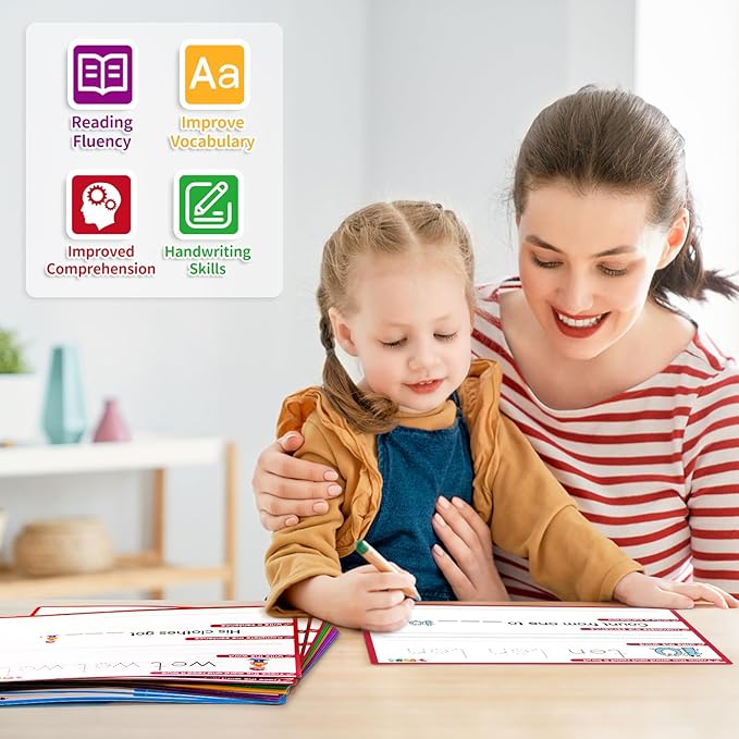 CVC Word Games Sentence Building for Kindergarten Phonics Games for Kids, Sight Words Flash Cards Learn to Write Handwriting Practice Tracing, Preschool Learning Activities Homeschool Supplies