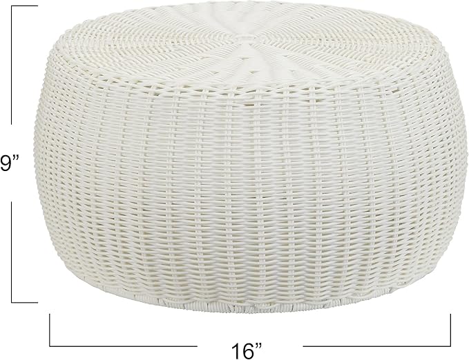 Resin Wicker Storage Stool or Side Table, White