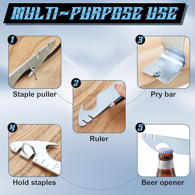 2 Pcs Staple Remover, Multi Functional Staple Puller, Electrical Wire Remover Tool for Carpenters Cable Construction, DIY Enthusiasts Gifts, Nail Puller, Pry Bar, Ruler and Square