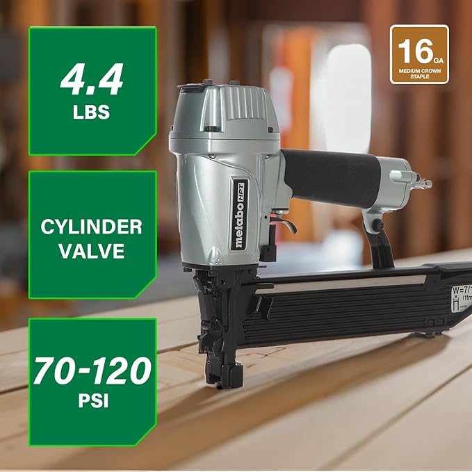 Metabo HPT 7/16" Standard Crown Stapler, Pro-Preferred Pneumatic Power Nailers, Construction Tool for Roof Decking & Subfloor Install, 16 Gauge Power Stapler, 1" to 2" Crown Staples, N5008AC2