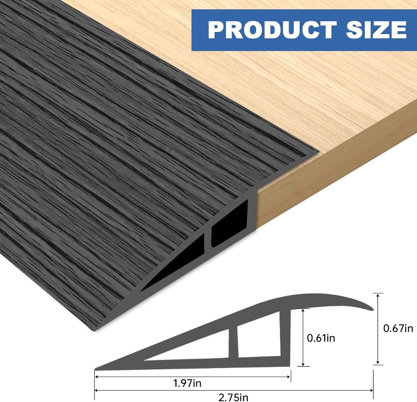 Vinyl Door Threshold Flooring Transition Strip Self Adhesive Carpet Edging Strip for Laminate Doorway Edge Threshold from 2/5" to 3/5" (Dark Gray Wood Grain, 10 Ft)