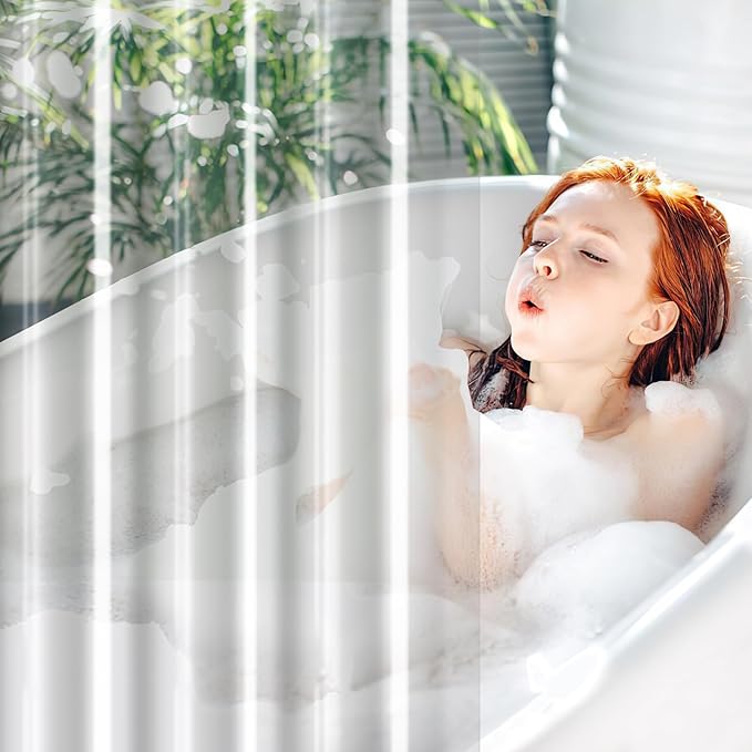 UFRIDAY 90 inches Clear Long Shower Curtain Liner, Waterproof PEVA, Metal Grommets, Clear, Extra Long, Weighted Tall 72x90 inch Bathroom Shower Curtain Liners with 5 Weights