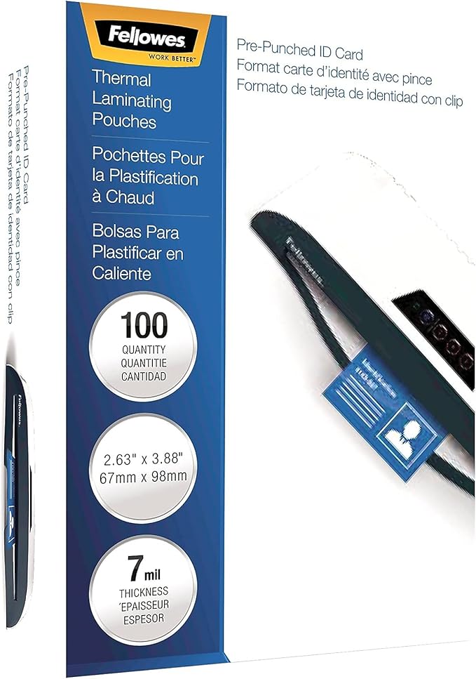 Fellowes 52050, Glossy Pouches - ID Tag Punched, 7 mil, 100 Pack