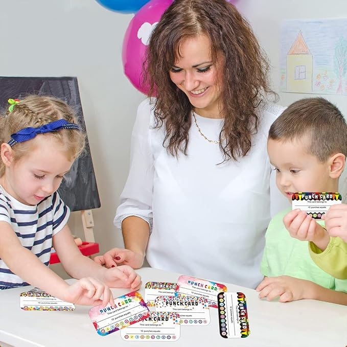320 Pieces Punch Cards Incentive Student Reward Card Awards Loyalty Cards for Classroom Kids Behavior Teachers Students Business Punch 3.5 x 2 Inch（4 Styles）