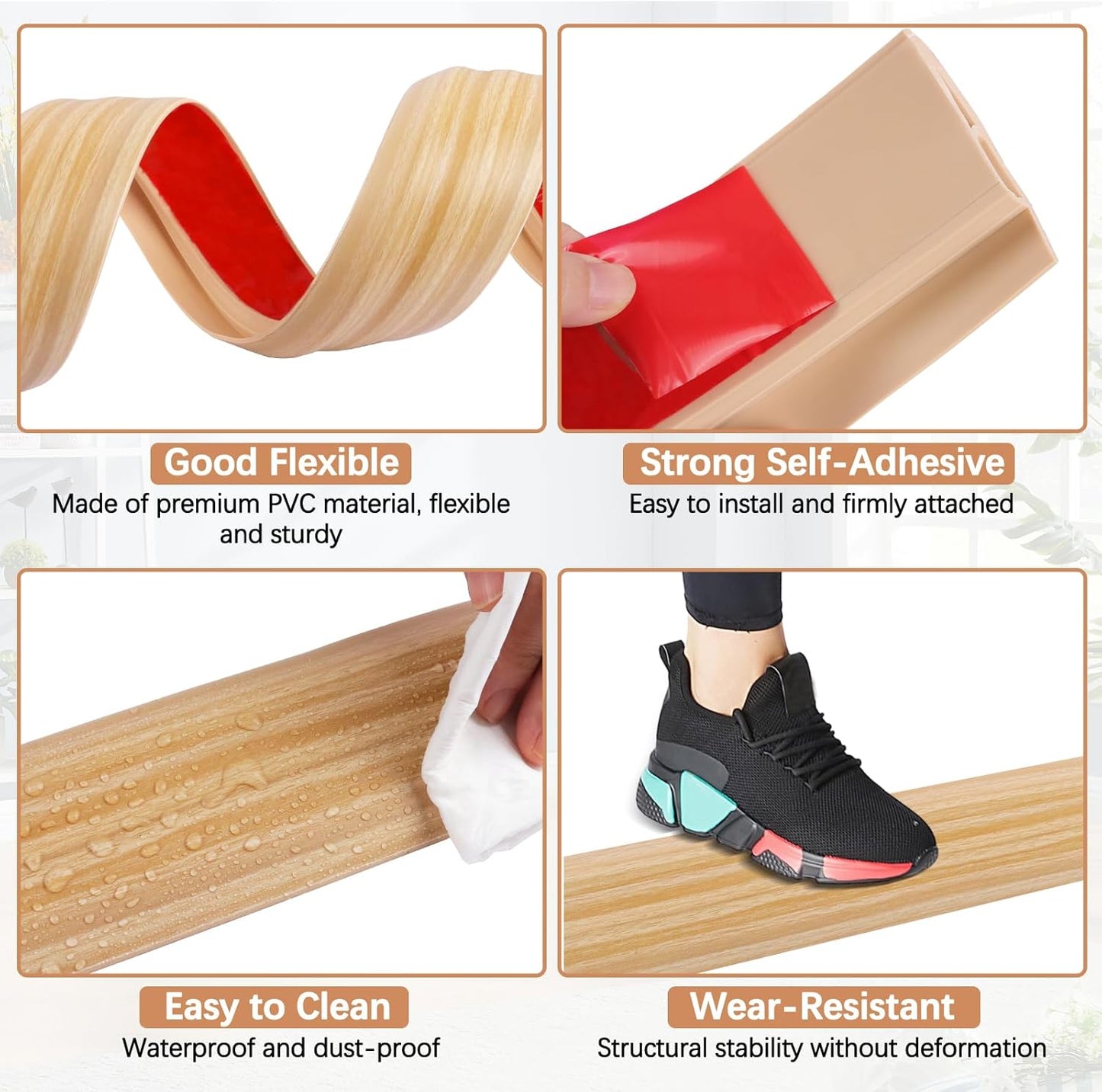 Vinyl Door Threshold Flooring Transition Strip Self Adhesive Carpet Edging Strip for Laminate Doorway Edge Threshold from 1/5" to 2/5" (Light Yellow Wood Grain, 6.6 Ft)