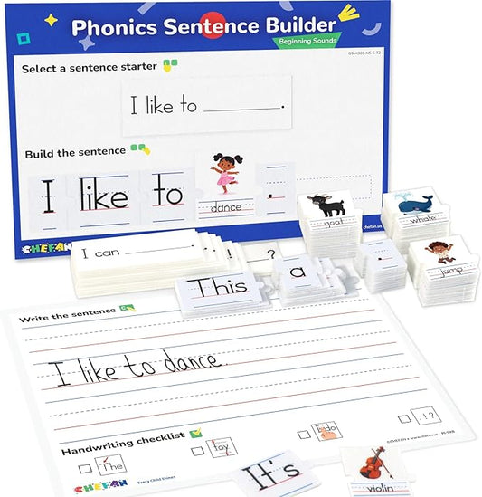 CHEFAN Sentence Building Phonics Flash Cards Kit, Sight Words & Picture Cards with Writing Board, Alphabet Learning Activities for Toddlers & Kids PreK Kindergarten 1st Grade, Speech Therapy Toys