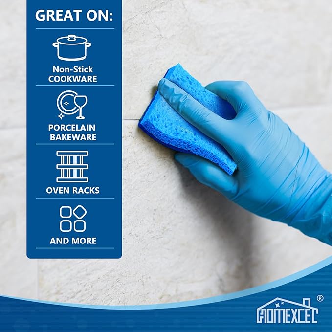 HOMEXCEL Sponges Kitchen 24pcs Non-Scratch for Dishes, Blue Scrub Cleaning Sponge for Non-Coated Cookware, Dishes, Pots, Pans, Dual Sided Dish Sponge for Kitchen, Household, Bathroom