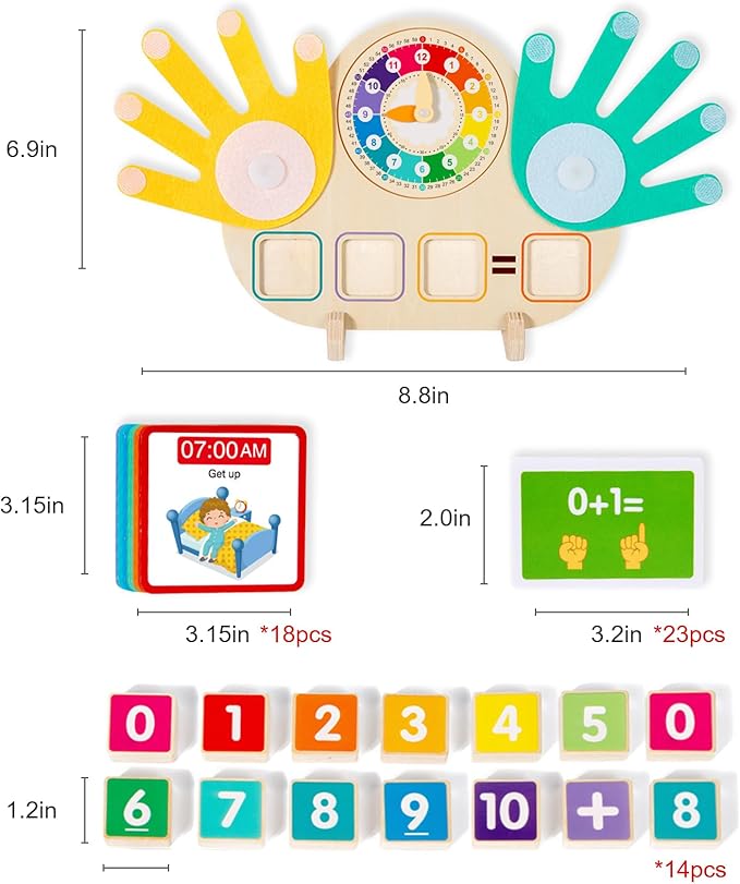 Educational 2 in 1 Math Manipulatives Number Counting Blocks & Teaching Clock for Kids, Preschool Learning Toys for Toddlers 3-5, Montessori Toys for 3-5 Year Old Boys Girls Birthday Gifts