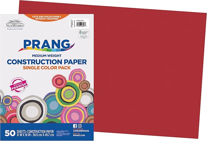 Prang (Formerly SunWorks) Construction Paper, Holiday Red, 12" x 18", 50 Sheets
