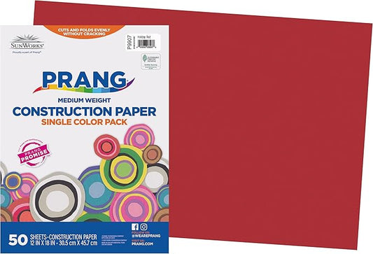 Prang (Formerly SunWorks) Construction Paper, Holiday Red, 12" x 18", 50 Sheets