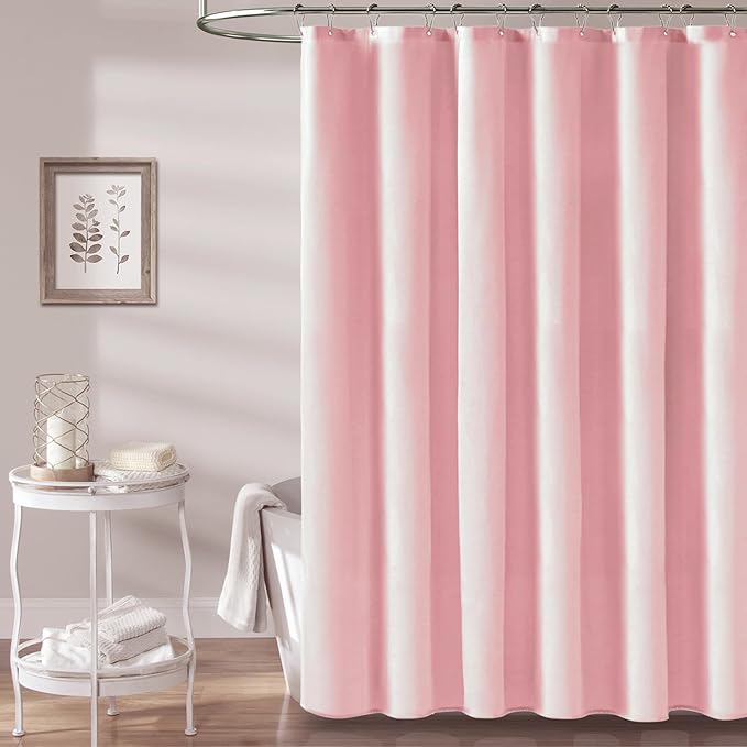 BTTN Extra Long Shower Curtain, 96 Inch Linen Textured Heavy Duty Fabric Shower Curtain Set with 12 Plastic Hooks, Large Luxury Decorative Polyester Cloth Shower Curtains for Bathroom, 72"x96", Pink