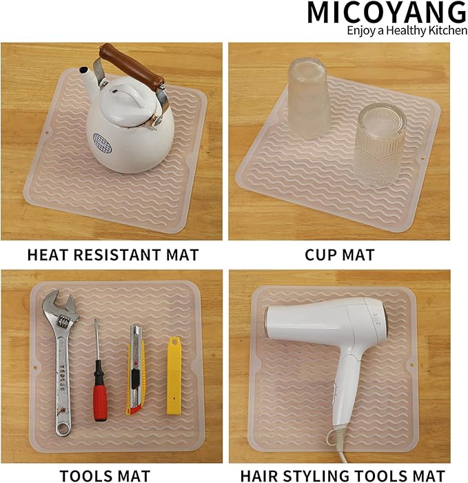 Silicone Dish Drying Mat for Multiple Usage,Easy clean,Eco-friendly,Heat-resistant Silicone Mat for Kitchen Counter or Sink,Refrigerator or Drawer liner Translucent M 12 inches x 12 inches