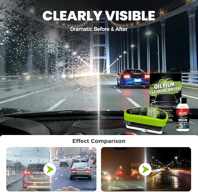 Automotive Oil Film Cleaning Brush,Glass Cleaner, Car Windshield Cleaner, 150ml Automotive Oil Film Cleaning Brush - Preserve Clarity, Immediately See the Effects (2PCS)